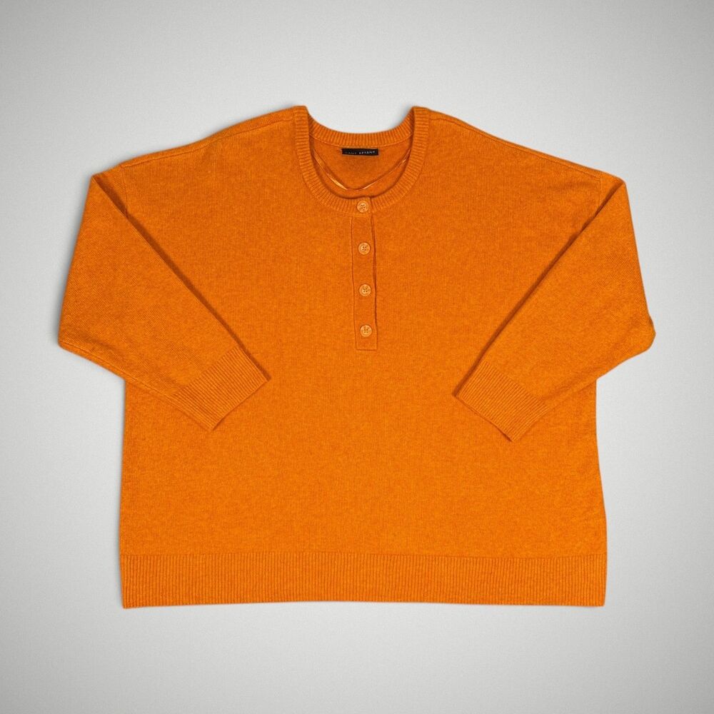 Lane Bryant Orange Henley Sweater Button Neck Fuzzy Pullover Plus Size 26/28